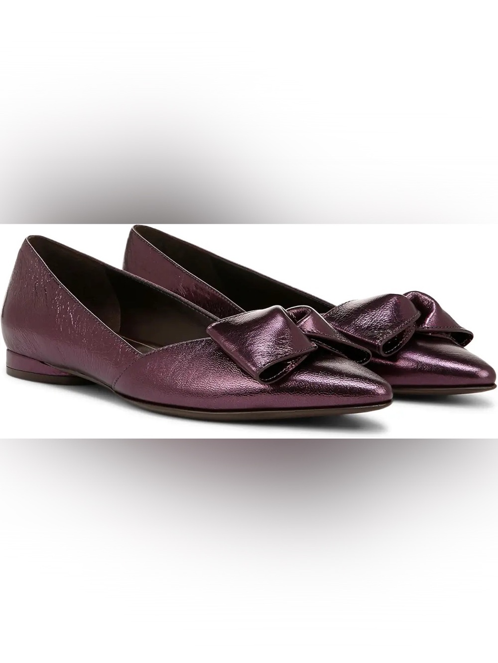 Naturalizer Havana Bow Pointed Toe Flat Deep Plum Metallic Sz 12 w/ Box